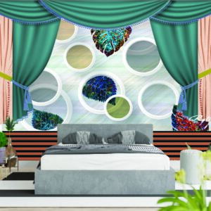 Modern Green Circle Pattern Curtain 3D Wall Wallpaper