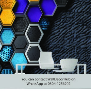 Modern Hexagon Office Wallpaper – Blue Yellow & Black 3D Design