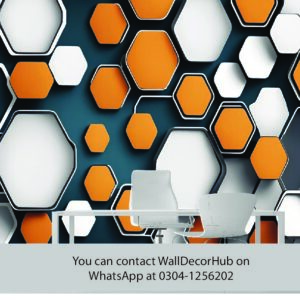 Modern Hexagon Office Wallpaper – White Black & Orange Design