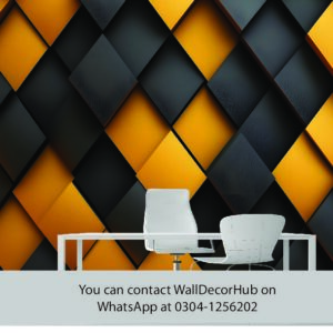 Modern Office Wallpaper – Black & Gold 3D Diamond Design