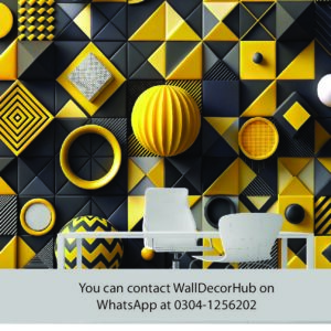 Modern Office Wallpaper – Yellow & Black 3D Geometric Design