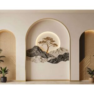 Mountain Landscape Arch Wall Wallpaper – Luxury Nature Decor