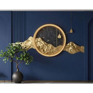 Navy Blue & Gold Abstract Wall Wallpaper – Luxury Decor
