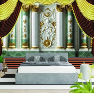 Royal Gold White Pillar Curtain 3D Wall Wallpaper