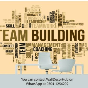Team Building Office Wallpaper – Beige & Gold Typography Design