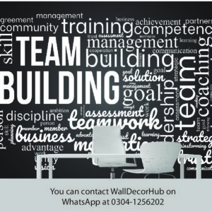 Team Building Office Wallpaper – Black & White Typography Design