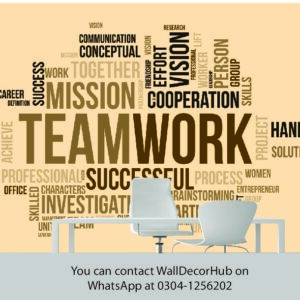 Teamwork Office Wallpaper – Beige & Gold Typography Design