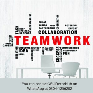 Teamwork Office Wallpaper – White & Red Typography Design