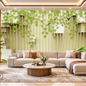 3D Green Hanging Leaves Wallpaper – Luxury Botanical Wall Decor Design