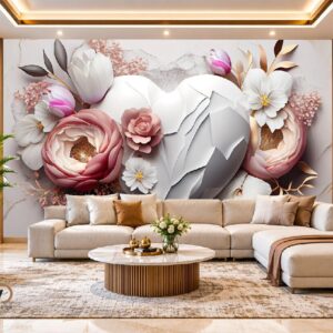 3D Luxury Pink & White Flower Wallpaper – Elegant Floral Wall Decor