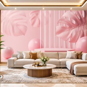 3D Pink Botanical Wallpaper – Elegant Soft Pink Floral Wall Design