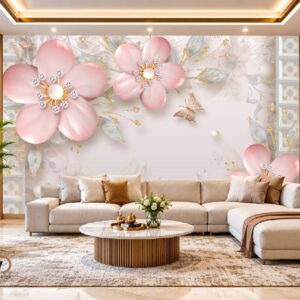 3D Pink Flower Wallpaper – Soft Luxury Floral Wall Decor Design