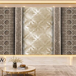 Beige Floral & Grey Pattern Luxury Wall Panel in Karachi