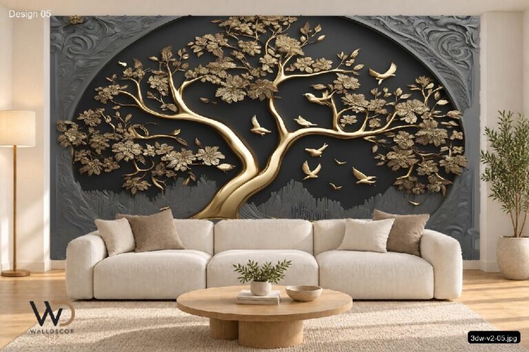Black & Gold Tree Wallpaper with Birds