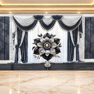 Black & White Curtain Floral Medallion Wallpaper in Karachi