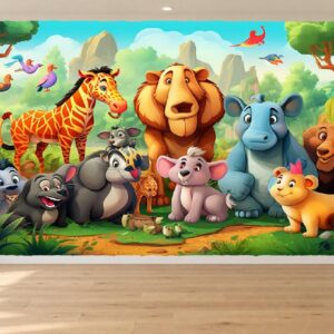 Cartoon Jungle Animals Wallpaper for Preschool