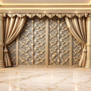 Champagne Gold Curtain & Ornamental Wallpaper in Karachi