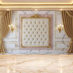 Classic Beige Curtain & Tufted Wall Panel Wallpaper in Karachi
