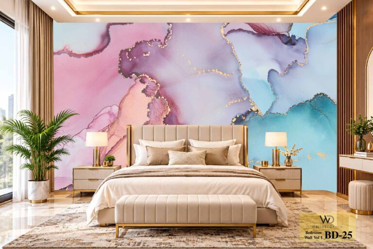 Colorful Pink & Blue Marble Bedroom Wallpaper – Wall Decor Karachi, Pakistan