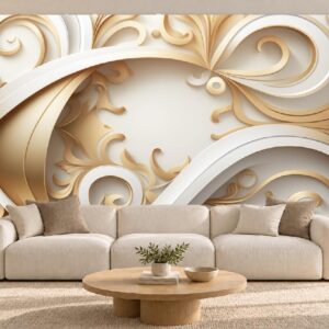 Cream & Gold Abstract Swirl Wallpaper