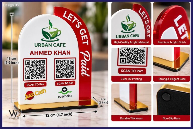 Custom Acrylic QR Payment Stand – JazzCash & Easypaisa Display