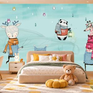 Cute Animal Adventure Kids Wallpaper – Kids Room Wallpaper