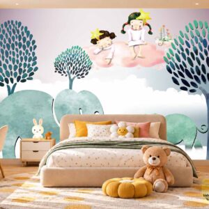 Cute Cloud & Animal Dream Kids Wallpaper – Wall Decor