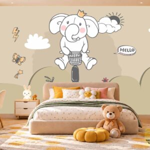 Cute Elephant Sketch Kids Wallpaper – Kids Room Wall Decor