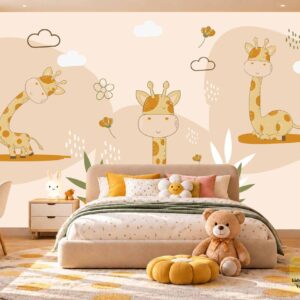 Cute Giraffe Safari Kids Wallpaper – Kids Room Wall Decor