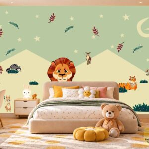 Cute Lion Safari Kids Wallpaper – Kids Room Wallpaper