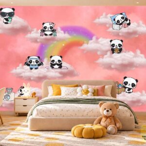 Cute Panda Rainbow Kids Wallpaper – Nursery Wall Decor