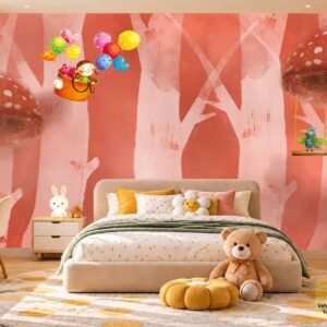 Cute Pink Fantasy Kids Wallpaper – Colorful Wall Decor