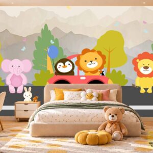 Cute Safari Animal Friends Wallpaper – Kids Room Pakistan