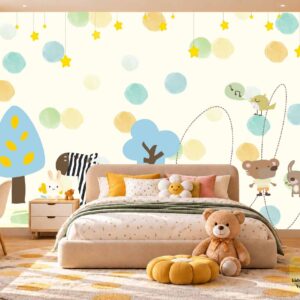Cute Safari Friends Kids Wallpaper – Colorful Wall Design