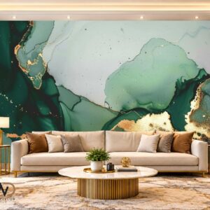Dark Emerald Green & Gold Marble Wallpaper – MW-12
