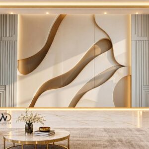 Elegant Beige & Gold Abstract Wave Wall Panel in Karachi