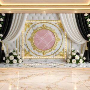 Elegant Black & White Curtain Gold Medallion Wallpaper in Karachi