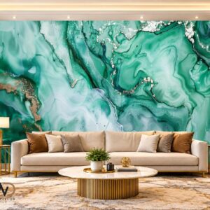 Emerald Green Abstract Marble Wallpaper – MW-03