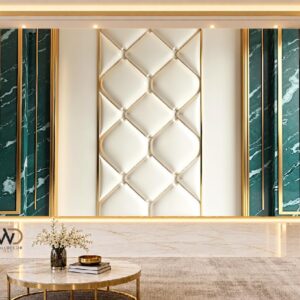 Emerald Green & Cream Padded Luxury Wall Panel in Karachi