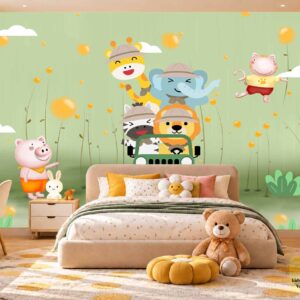 Funny Jungle Animals Kids Wallpaper – Kids Room Decor