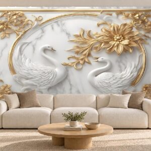 Gold & White Ornamental Leaf Wallpaper