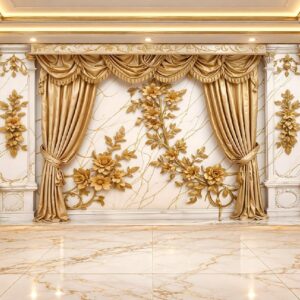 Golden Floral Luxury Curtain Wall Mural in Karachi