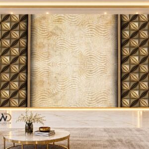 Golden Textured 3D Geometric Feature Wall Panel in Karachi
