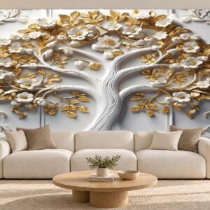Golden Tree Wallpaper for Living Room Feature Wall