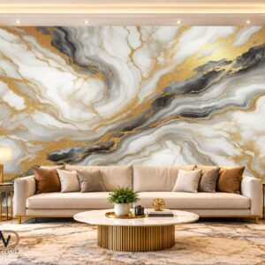 Grey & Gold Flowing Marble Wallpaper – MW-10
