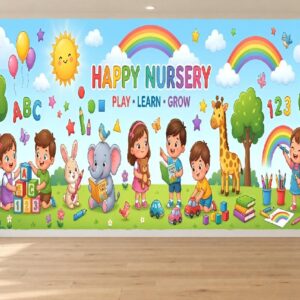 Happy Nursery Alphabet & Numbers Classroom Wallpaper