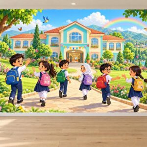 Happy School Kids & Campus Classroom Wallpaper