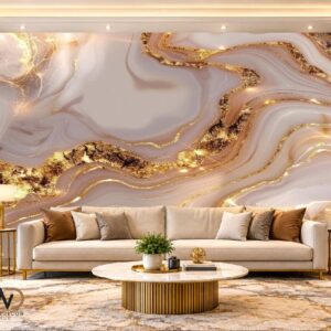 Luxury Beige & Gold Agate Marble Wallpaper – MW-19
