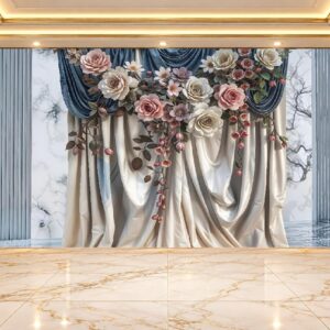 Luxury Floral Bouquet & Draped Curtain Wallpaper in Karachi