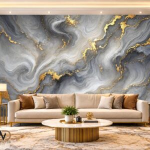 Luxury Grey Marble Wallpaper with Gold Veins – MW-14